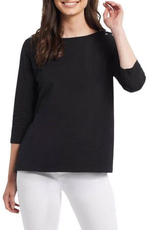 3/4 SLEEVE BOAT NECK TOP WITH SNAPS