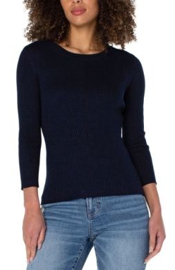 Crewneck 3/4 Sleeve Sweater w/ Pointelle