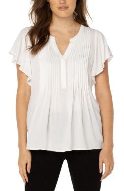 Flutter Sleeve Popover Blouse W/ Pin Tuck
