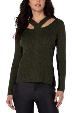 Long Sleeve Cable Twist Neck Wrap Sweater