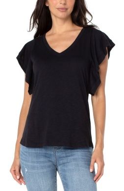 Black Flutter Sleeve Knit Top