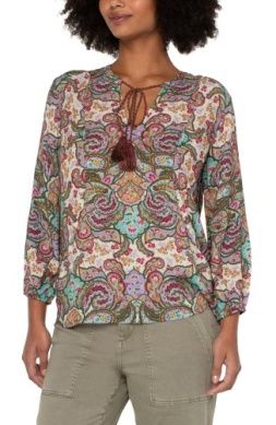 3/4 Sleeve Tie Front Blouse