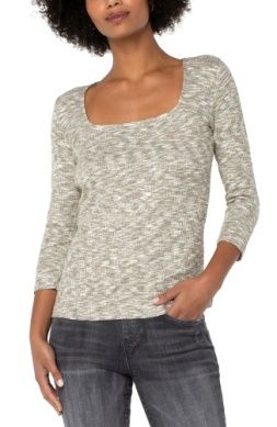 Square Neck 3/4 Sleeve Knit Sweater