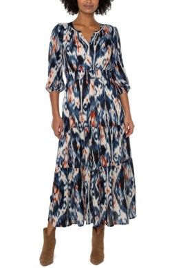 3/4 Sleeve Woven Tiered Maxi Dress