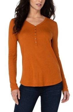 L/S Henley Rib Knit Top