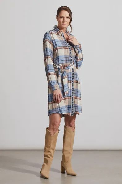 KNOTTED PLAID SHIRT DRESS