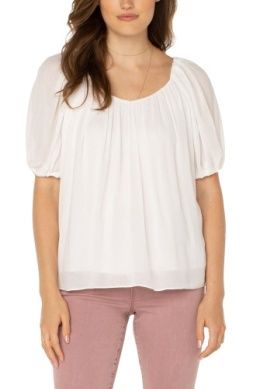 Double V Neck Shirred Woven Top
