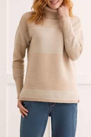 T-NECK HIGH LOW SWEATER W/ SIDE SLITS