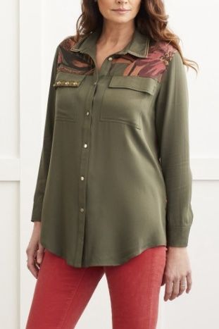Button Printed Shirt W Fancy Trim