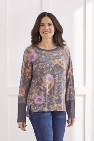 L/S Crew Neck Printed Top W/ Combo