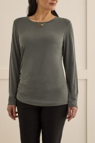 L/S Crew Neck Top W/ Side Ruching