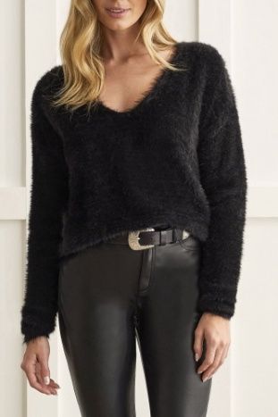 V Neck Fuzzy Sweater