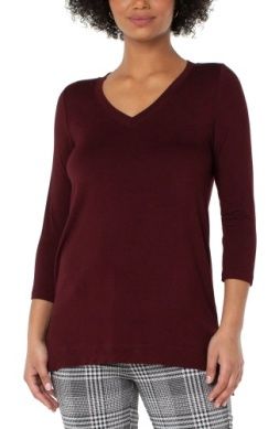 V Neck 3/4 Sleeve Modal Knit Top