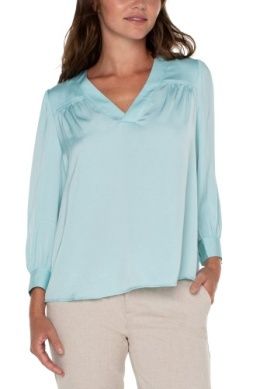V Neck Popover Woven Blouse1
