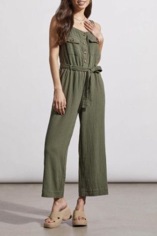 COTTON GAUZE BELTED JUMPSUIT