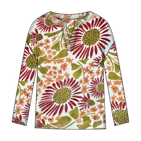 L/S SPLIT V- NECK PRINTED SWTR
