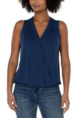 Sleeveless V Neck Drape Front Knit Top