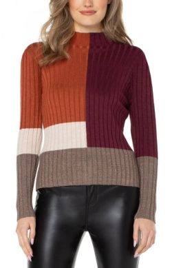 Mock Neck Pullover Sweater w/ Colorblock