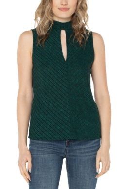 Mock Neck Miter Front Sleeveless Knit Top