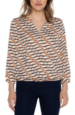 3/4 Slv Surplice Front Woven Top