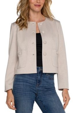 Boxy Cropped Jacket W/ Covered Buttons