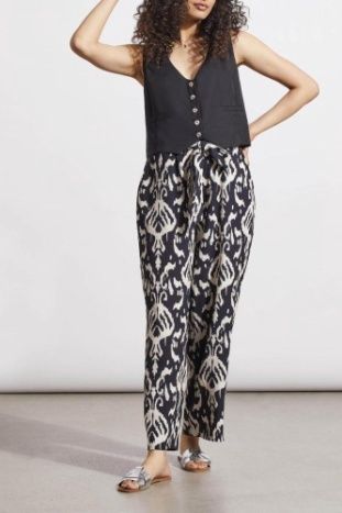 PRINTED PULL-ON BELTED PANTS