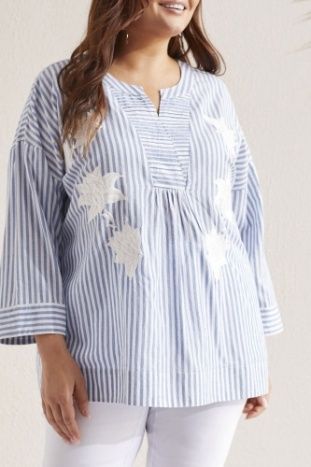 3/4 SLV BLOUSE W/ EMB