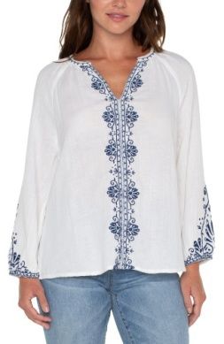 L/S Embroidered Double Gauze Woven Top