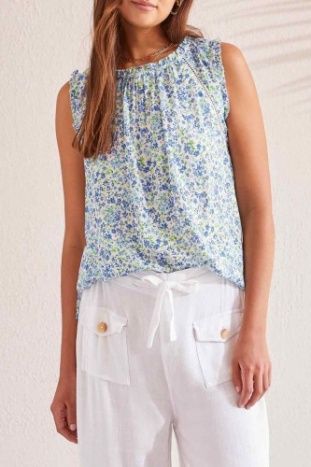 SLV/LESS BLOUSE W/ TRIM DETAILS