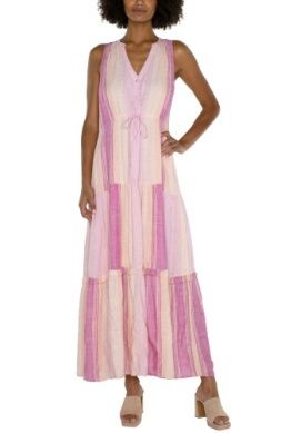 slvless tiered maxi dress w/ adjustable waist