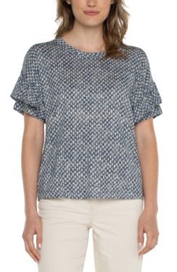 1/2 Slv Drop Shoulder w/ Ruffle Crew Neck Knit