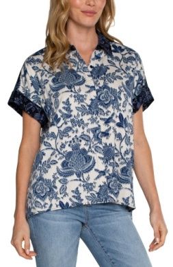 collared camp shirt w/ hi-low hem