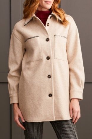 L/S BTN FRT COAT W/BLANKET STITCH