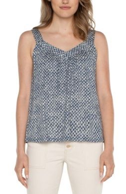 slvless v-neck easy fit tank w/ smockings