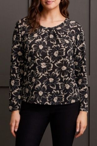 L/S U NECK TOP W/SHIRRING