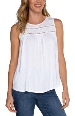 Embroidered Slvless Knit To Woven Muscle Tank