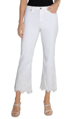 hannah crop flare w/lace applique and fray hm