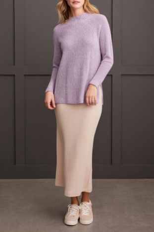 MOCK NECK TUNIC SWEATER W/ SIDE SLITS