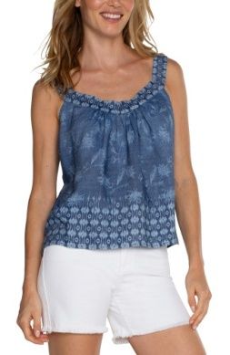 Slvless V Neck Easy Fit Tank w/ Smocking