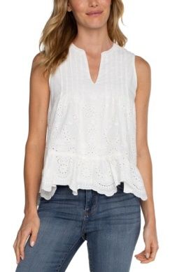 slvless embroidered woven top w pintucks