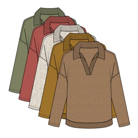 L/S JOHNNY COLLAR TOP W/RIB COMBO
