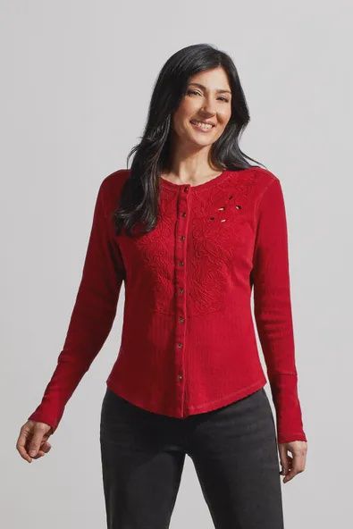 EMBROIDERED BUTTON-UP TOP