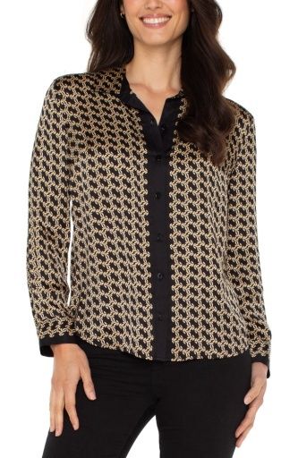 long slv button front woven shirt, Size: XS
