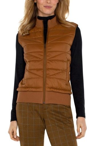 slvless quilted front full zip sweater vest, Colour: tumeric, Size: XS