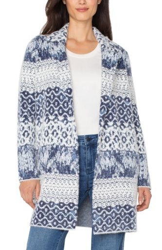 L/S Open Front Sweater Coat, Color: Navy Shb Mix Txtr, Size: XS