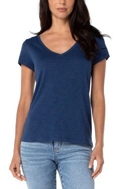 Slim Fit V Neck Slub Knit Tee