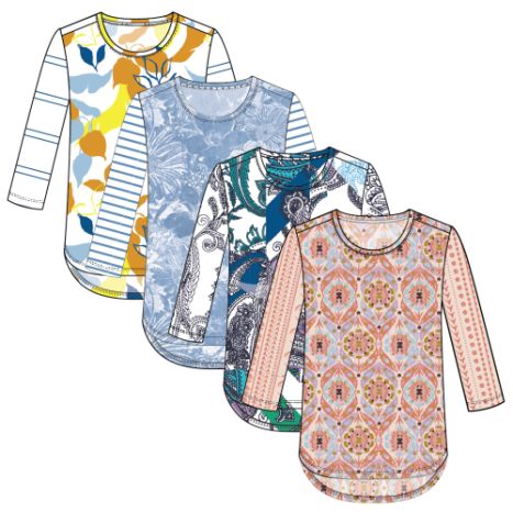 3/4 SLEEVE MIXED PRINT TOP