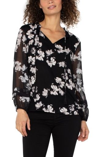 long slv popover shirred woven blouse, Size: XS