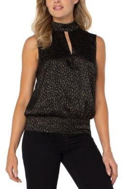 smock back mock neck slit front sleeveless