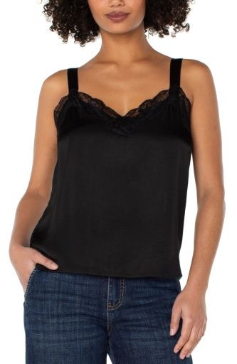 Woven Tank W/ Lace Trim, Colour: Black, Size: M